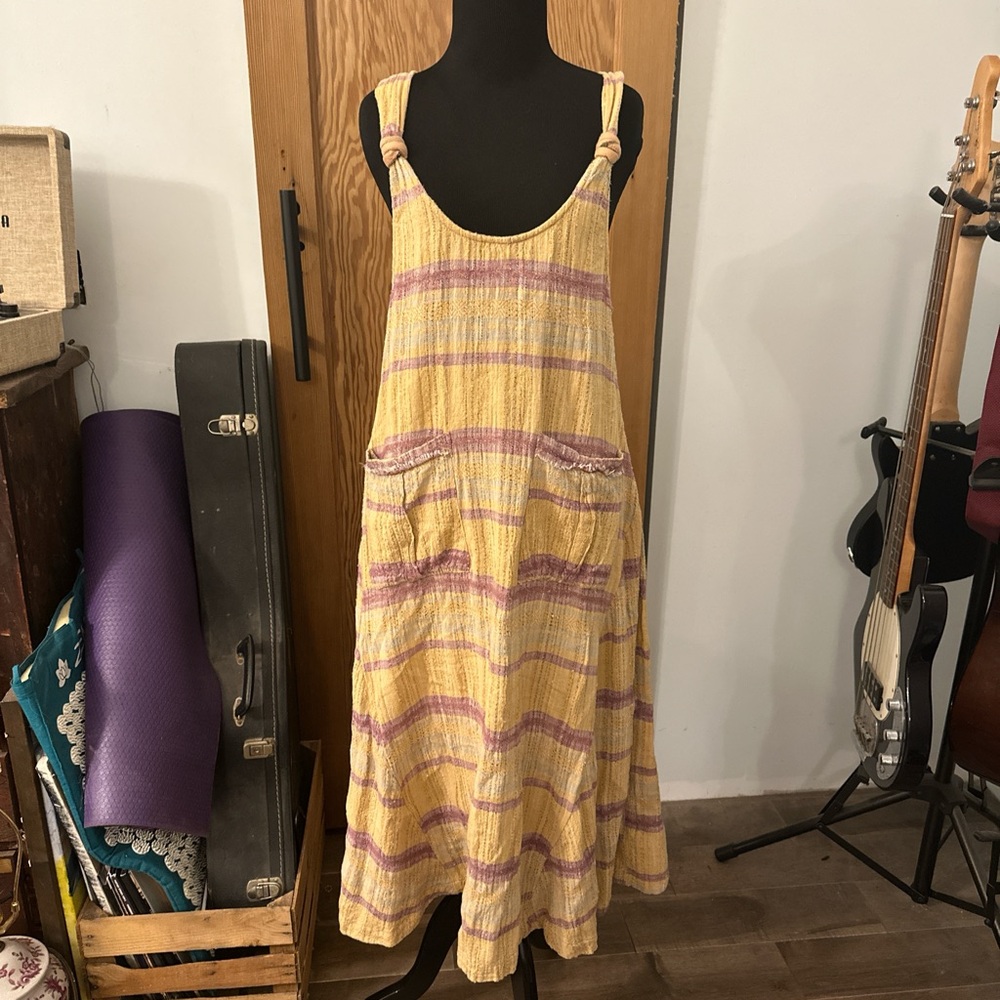 Free People Yellow and Purple Striped Harper midi Dress